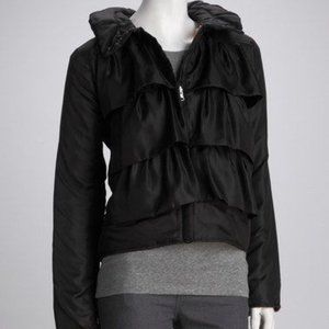 Luii Black Ruffled Tiered Long Sleeve Front Zipper to Mock Neck Jacket - size S